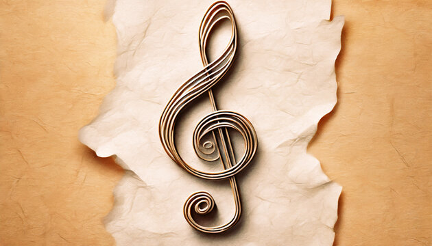 illustrazione a tema astratto di simbolo musicale chiave di sol violino su sfondo in carta ruvida