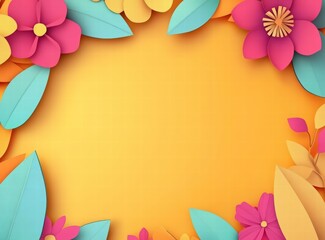 Fototapeta premium 3D summer sale ans spring sale banner template with paper-cut colorful flowers, leaves, and hanging ribbons. Summer special offer poster design for sales promotion in a shop or online store, web site 