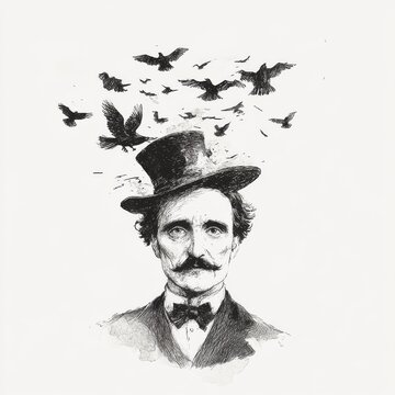 vector style illustration of a character representing Edgar Allan Poe