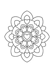 Mandala Featuring Interlocking Hearts – Intricate Adult Coloring Page on White Background