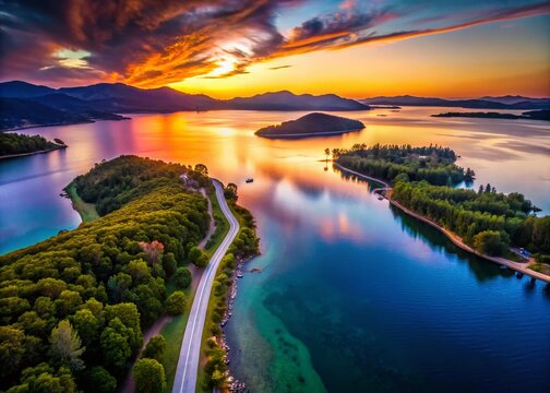 Corfu Island Coastal Drone 4K: Narrow Land Strip Between Lake Korission and Ionian Sea at Dusk