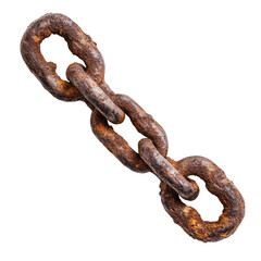 Obraz premium Rusty chain link isolated on transparency background, showcasing weathered texture and industrial appeal
