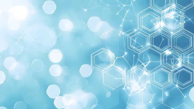 A blue abstract image featuring bokeh and honeycomb shapes