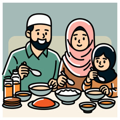 Muslim Family Iftar or Breakfasting