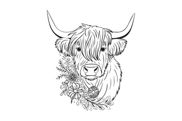 Majestic Highland Cow with Floral Accents vector