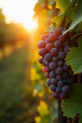 Fototapeta premium Ripe grapes hanging on vine in vineyard at sunset, tuscany, italy