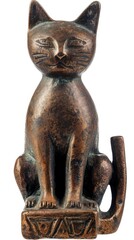 Ancient Egyptian Bronze Cat Sculpture: Antique Feline Artifact and Museum Collectible, cutout, isolated background