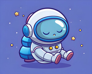 Cute Astronaut Sleeping in Space. Cartoon Illustration