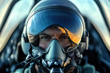 Fototapeta premium Fighter Pilot in High-Tech Helmet