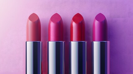 Four lipstick tubes arranged in a perfectly aligned row