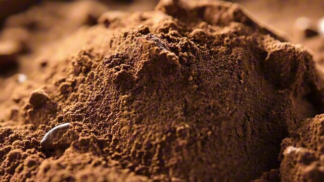 Texture of ground coffee close-up. Loose Arabica or Robusta coffee, powder, natural aromatic drink. Food background