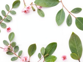 Elegant Eucalyptus Leaves and Delicate Flowers Gracefully Arranged on a Soft White Background