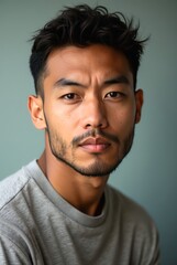Fototapeta premium Portrait of confident young asian man posing in studio setting