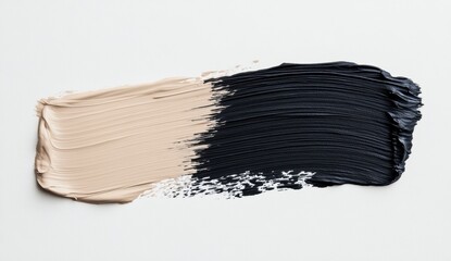 Elegant Contrast of Black and Beige Paint Stroke on White Background