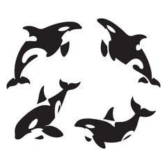 Leaping Orca silhouette, showcasing pure oceanic energy - Orca illustration - Minimalist Orca vector - Fish silhouette
