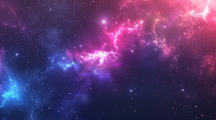 Naklejka premium An abstract view of a galaxy with nebulae in shades of pink, blue, and orange.