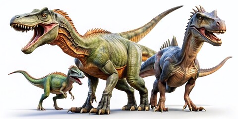 Naklejka premium Cretaceous Giant Dinosaurs: A Trio of Prehistoric Beasts Isolated on White