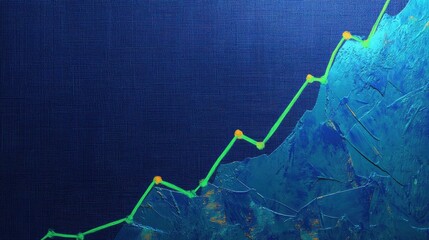 A vibrant blue canvas, adorned with a dynamic green upward trend graph, symbolizing business growth, unwavering success, and positive financial performance, capturing the dynamic spirit of progress.