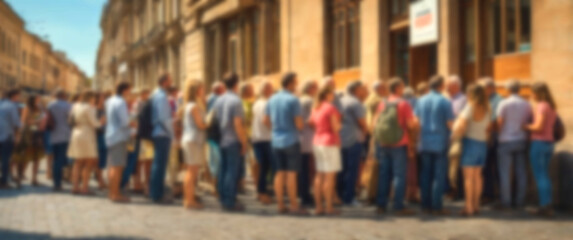 Obraz premium People standing in queue to purchase goods, framed by a blurred background that underscores community activity
