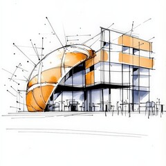 Innovative Architectural Sketch of a Modern Building Design