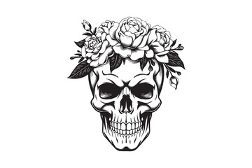 Floral Skull with Roses vector