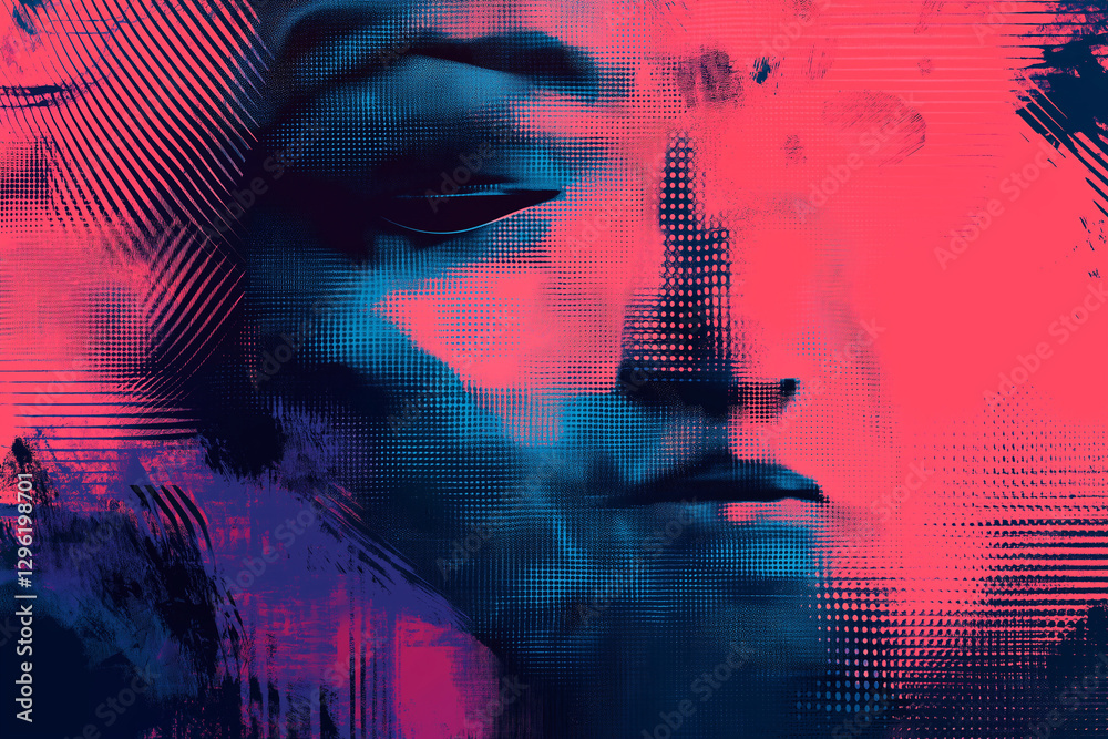 Canvas Prints background with glitch distorted grunge textures . grunge background texture with halftone dots, gli