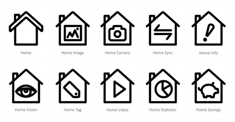 A set of 10 home icons as home, home image, home camera