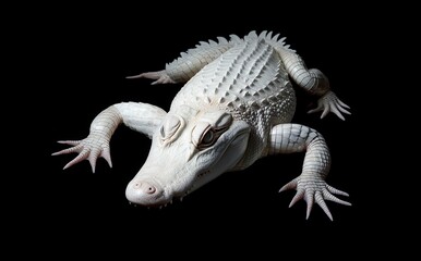 Naklejka premium Stunning Close-Up of an Albino Alligator with Unique Features and Detail Against a Black Background for Wildlife Photography