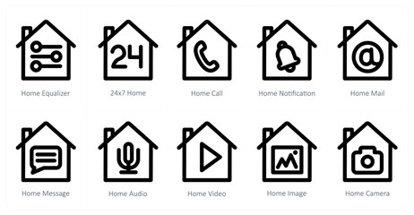 Fototapeta premium A set of 10 home icons as home equalizer, 24x7 home, home call