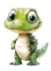 Fototapeta premium Cute Crocodile Character with Big Eyes: Capturing the Whimsy and Joy of Wildlife. watercolor-style isolated on white background.