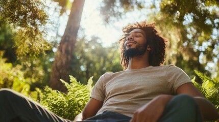 Rare illness patient taking a break outdoors in a peaceful park. Featuring rest and recovery
