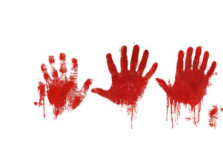 Set bloody handprint, gore isolated  on png transparent background