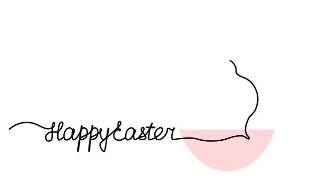 animation of a continuous drawing of Happy Easter, chicken and egg one line.