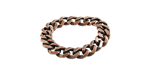 Copper chain bracelet with antique finish isolated on transparent background