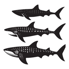Massive Whale Shark silhouette, a peaceful behemoth of the sea - Whale Shark illustration - Minimalist Whale Shark vector - Fish silhouette
