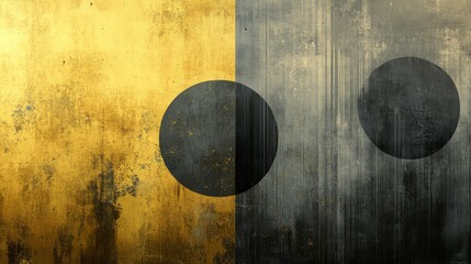 A split background with two dark circles in contrasting segments