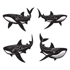 Fototapeta premium Serene Whale Shark silhouette, a mesmerizing marine masterpiece - Whale Shark illustration - Minimalist Whale Shark vector - Fish silhouette 