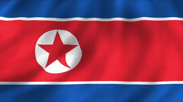 North Korea national flag with fabric pattern moving in smooth waves
