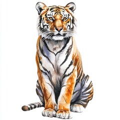 Obraz premium Majestic Tiger Sitting Gracefully in Watercolor Style Art