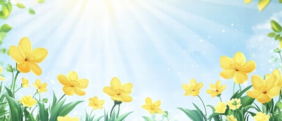 Obraz premium spring sale promo banner, yellow flowers on light background and 40% discount. online store discount code