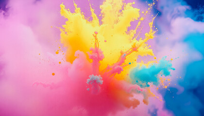 Obraz premium Abstract artistic explosion of colorful Holi powder in mid-air, creating a dynamic and vibrant visual effect.