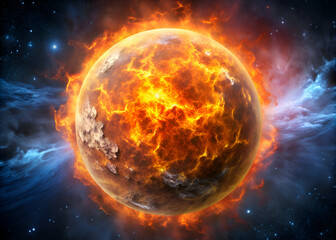 Obraz premium Fiery Planet. A Cosmic Explosion