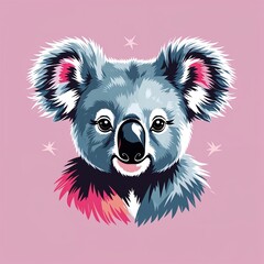 Obraz premium koala head on plain pink background childish style illustration