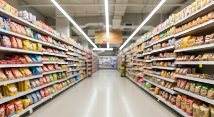 Supermarket Aisle with Shelves Full of Products

