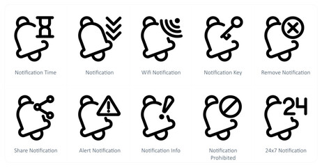 A set of 10 notification icons as notification time, notification, wifi notification