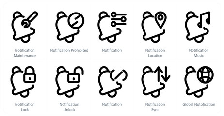 A set of 10 notification icons as notification maintenance, notification prohibited, notification