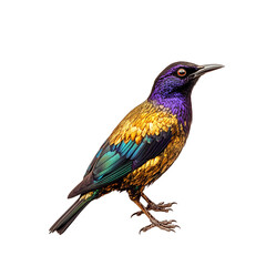 Golden-bellied starling with shimmering gold feathers