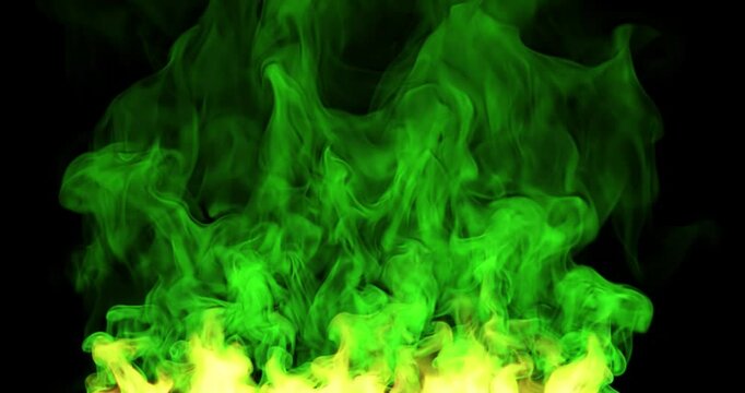 Mystical toxic flames hazard gas effect 4k video rendering black backgrounds