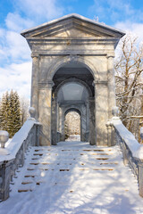 Marble bridge in Catherine park in winter, Tsarskoe Selo (Pushkin), Saint Petersburg, Russia