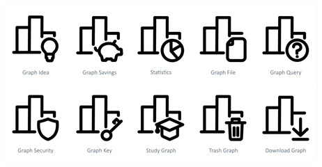 A set of 10 bar graph icons as graph idea, graph savings, statistic